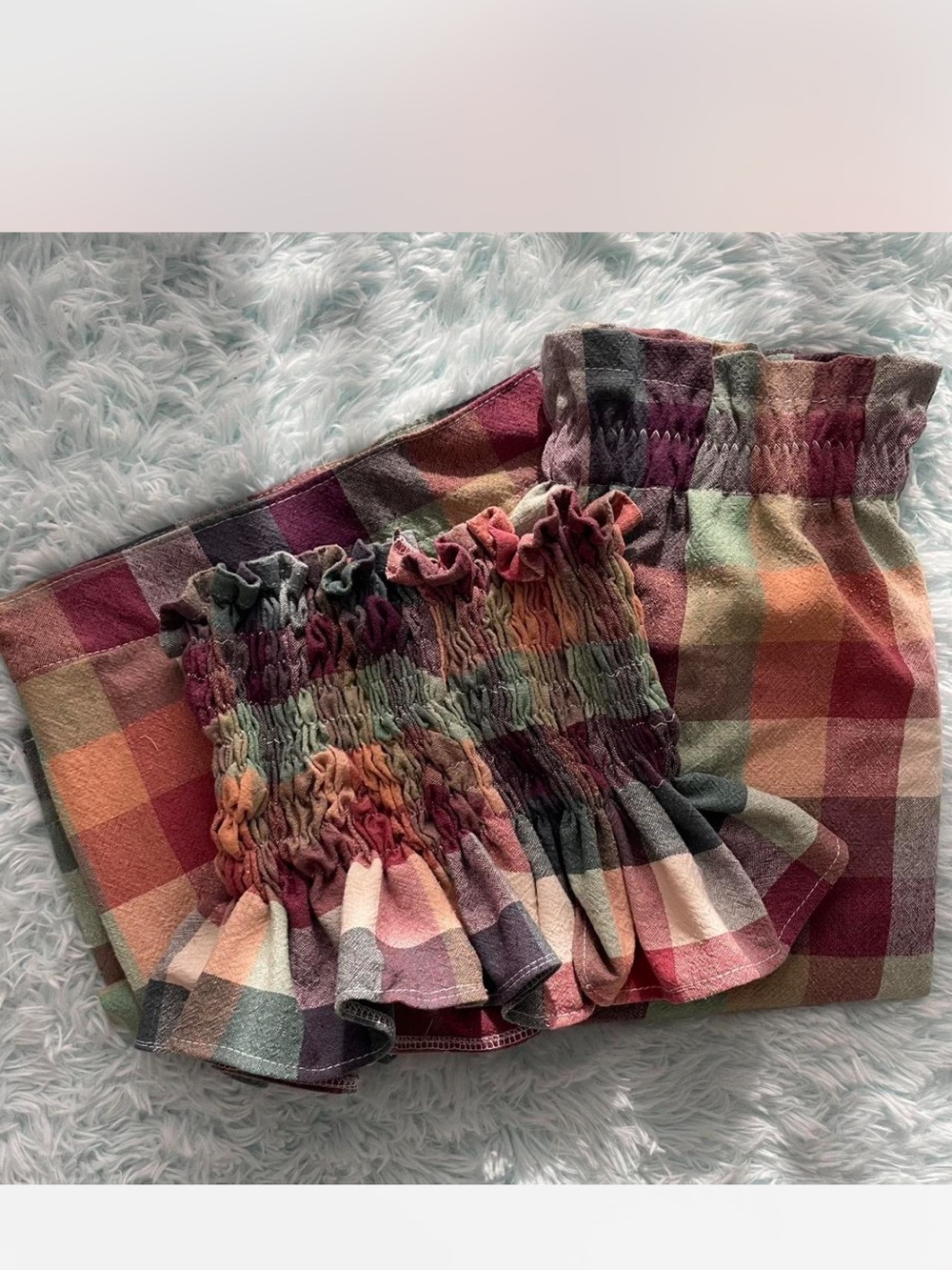 Handmade Plaid Smocked set in Multicolor